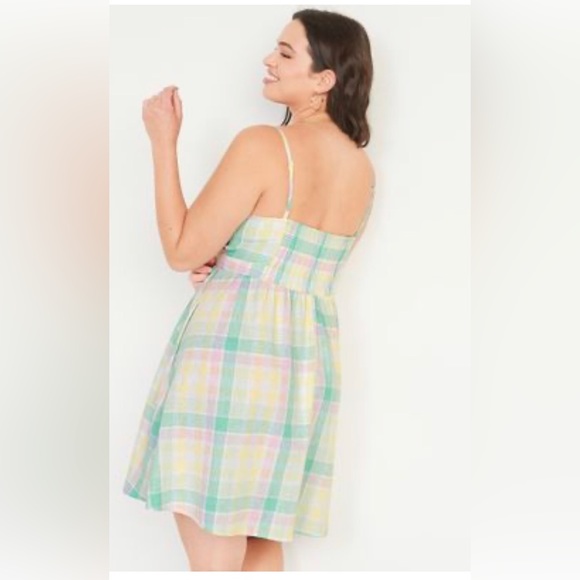 Green madras Fit & Flare Tie-Front Smocked Printed flowy tunic Dress size 4X new - Picture 6 of 8